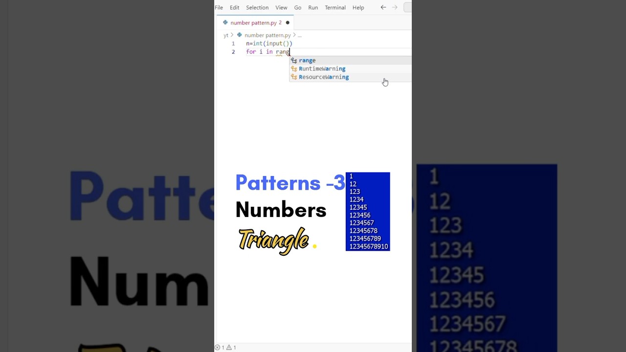 Python Patterns part-3 | Numbers |Triangle Numbers Pattern| Python |PROGRAMMING | #coding #python