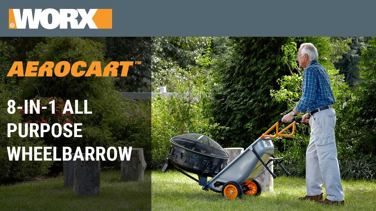 WORX Aerocart 8-in-1 Wheelbarrow / Yard Cart / Dolly + Universal  wheelbarrow tool holders