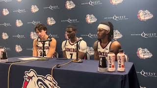 Gonzaga’s Braden Huff, Tyon Grant-Foster and Adam Miller post Western Oregon