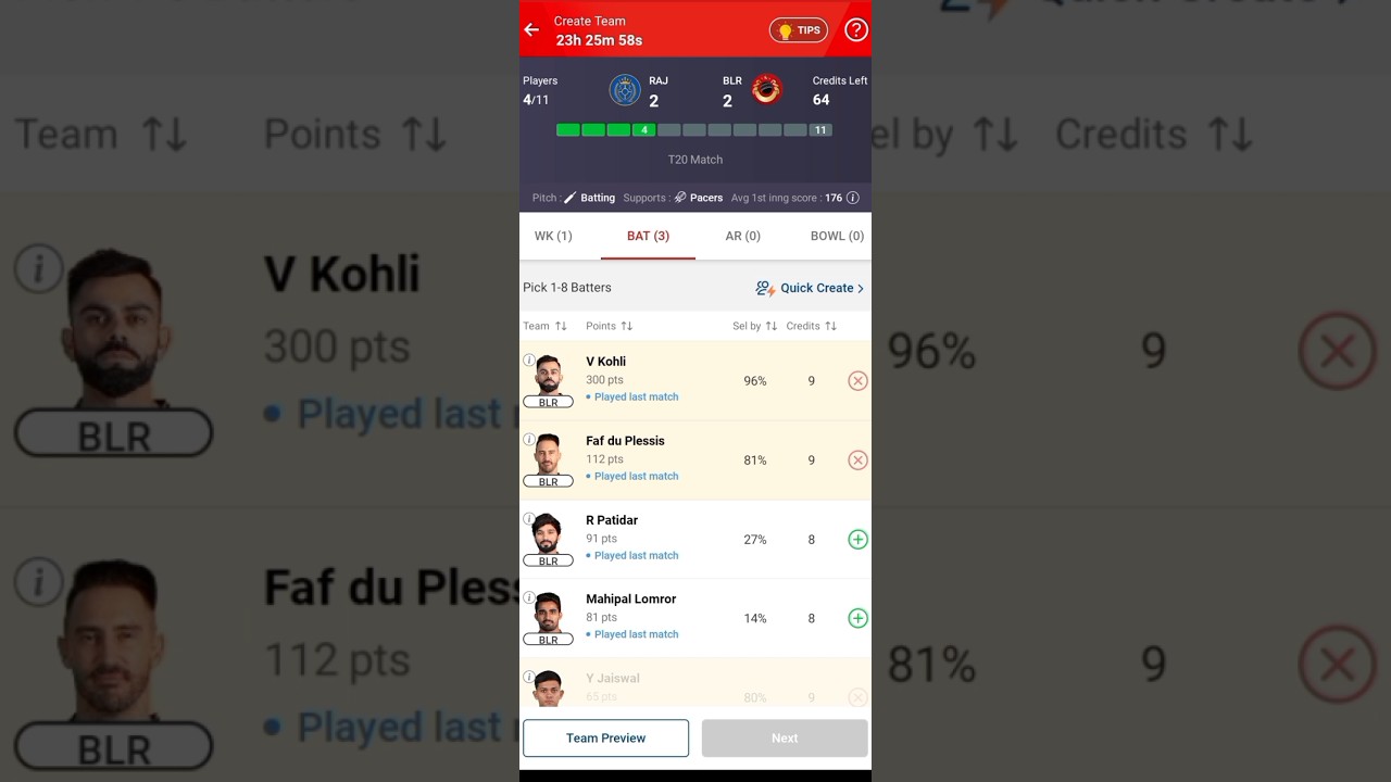 RAJ vs BLR dream11 team kaise banaye ? RAJ vs BLR dream11 team kaise banaye