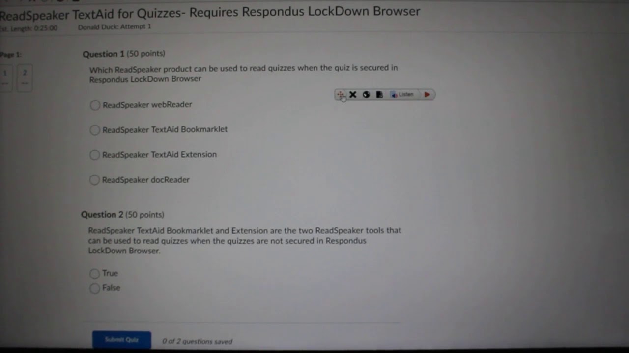 Using ReadSpeaker to Take Quizzes in Brightspace Using Respondus