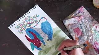 Drawing & Painting The Bull In Gond Art| Indian Folk Art|