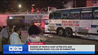 Dozens of people hurt after MTA, sightseeing buses collide in NYC