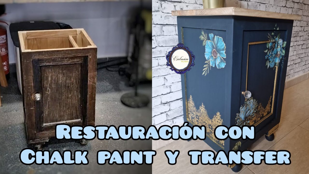 Restaurar mesita de noche antigua con Pintura ala tiza, SELLO DECORATIVO y TRANSFER