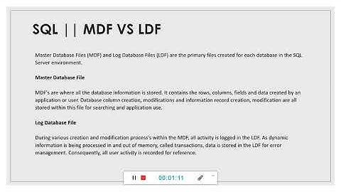 MDF Vs LDF in SQL Server || Master data File Vs Log Data File || Database