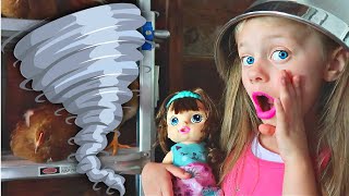 🌪Saving Baby Dolls in 1st Tornado⁉️😱 Chickens and Baby Alive in a TORNADO‼️ 👶🏼 + 🐣