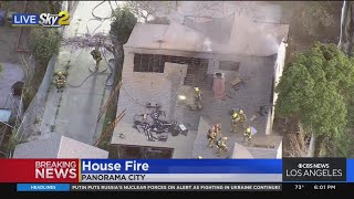 LAFD Crews Battle Single-Story House Fire in Panorama City
