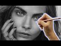 Hyperrealism drawing cara delevingne 4k time lapse