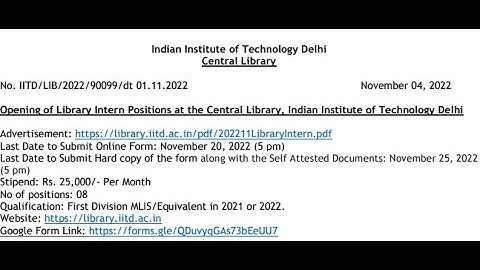 8 POST FOR LIBRARY INTERNS at  IIT DELHI Library ( Rs. 25,000 Stipend)