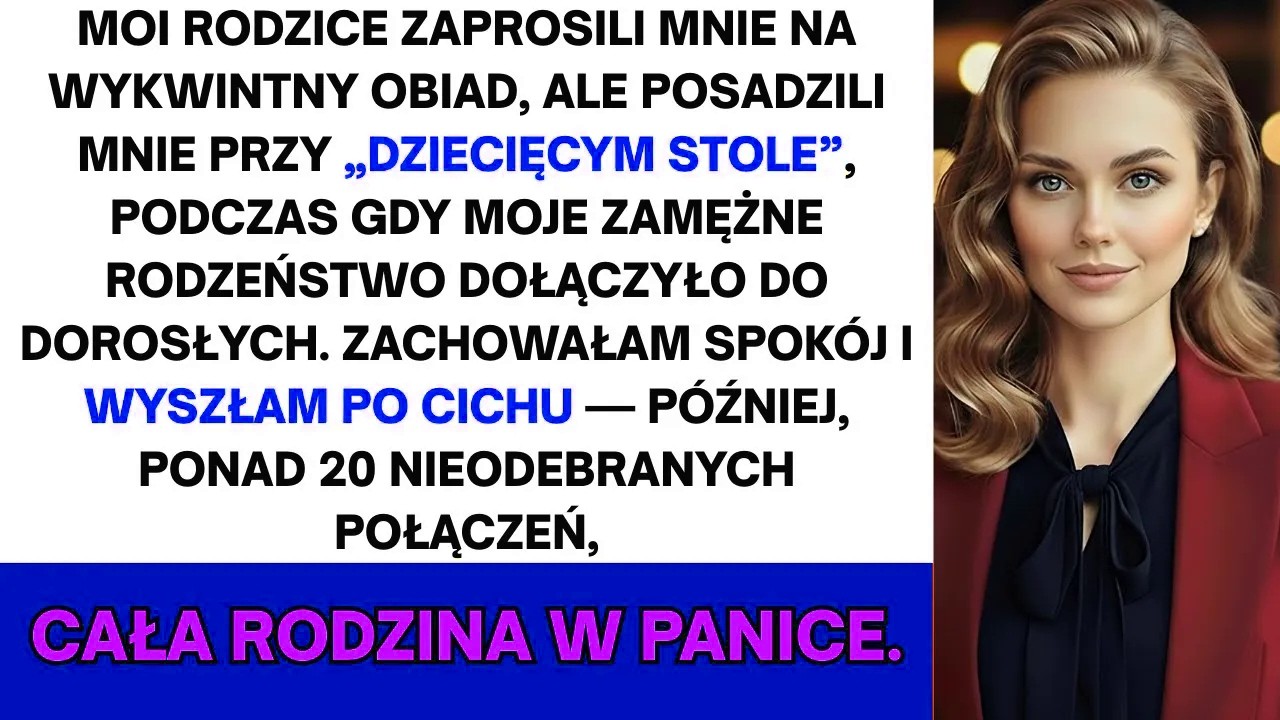 Seděla jsem u dětského stolku s papírovým talířem s jednorožcem, zatímco moje rodina slavila Den díkůvzdání u hlavního stolu. Moje matka se na mě usmála a řekla: „Potřebujeme místo pro rodiče...