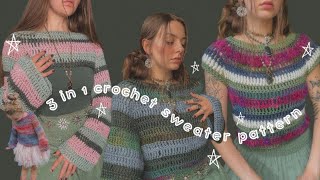 3 in 1 crochet sweater, top, and shrug pattern - easy