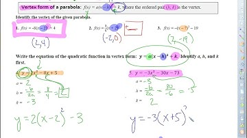 VIDEO 9-3:  Vertex form of a parabola and graphing