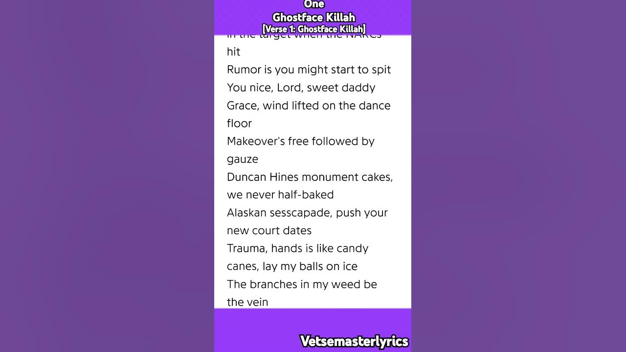 One Ghostface Killah [Verse 1: Ghostface Killah] #hiphop #rap #verse #lyrics #nelly