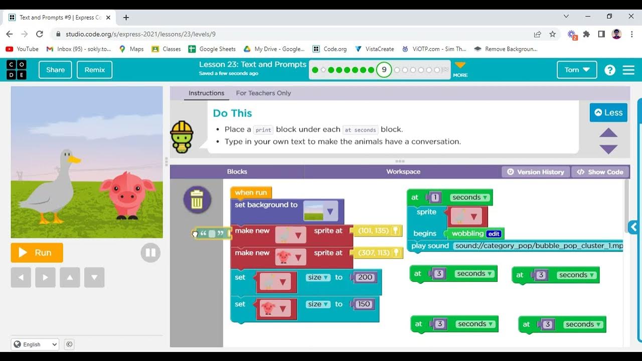 Code org Lesson 23 Text and Prompts YouTube