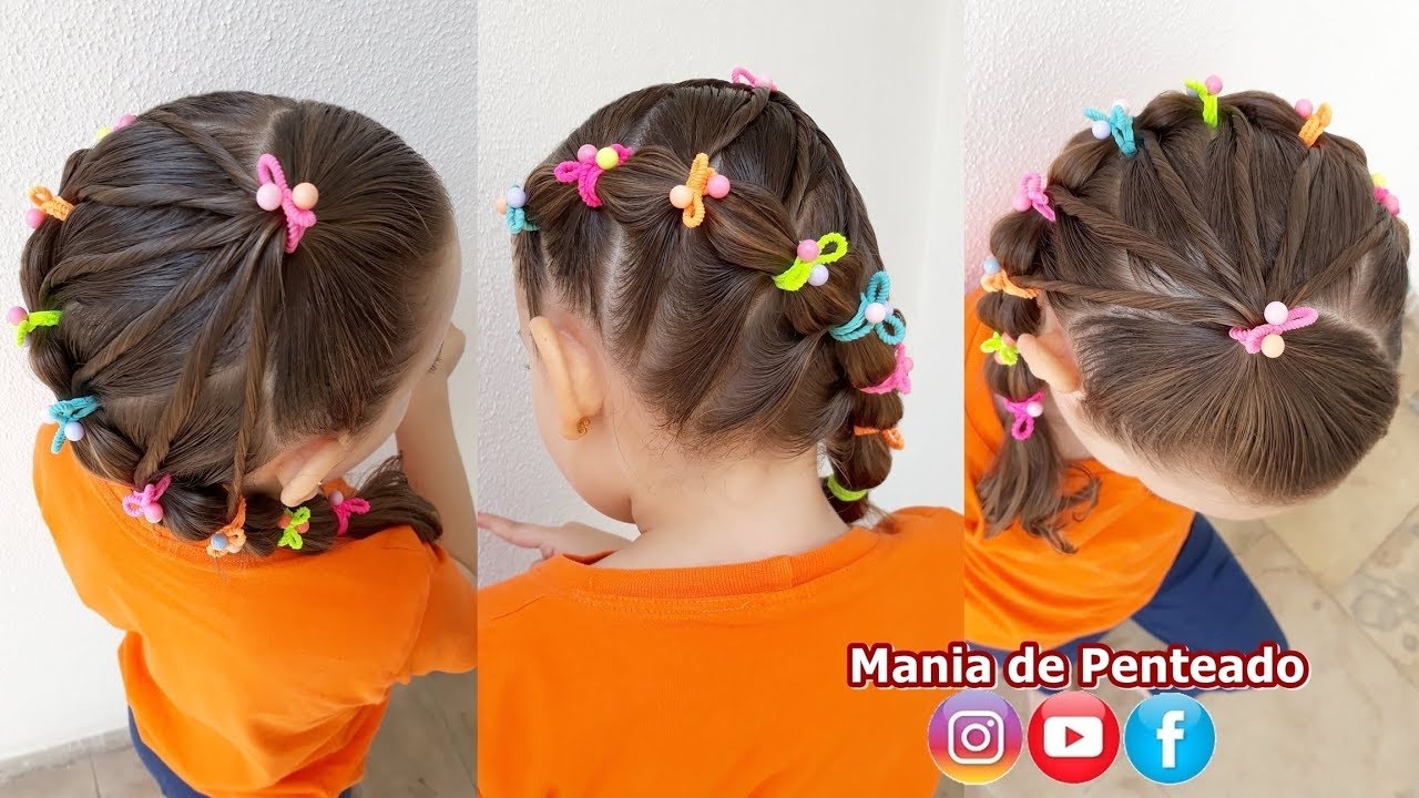 Penteado Infantil fácil com ligas e trança bolha