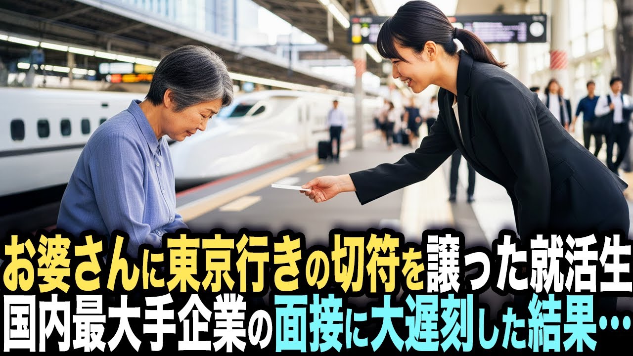 お婆さんに東京行きのチケットを譲って大手企業の最終面接に遅刻した就活生。面接官「お帰りください」→直後、目を疑う光景が…