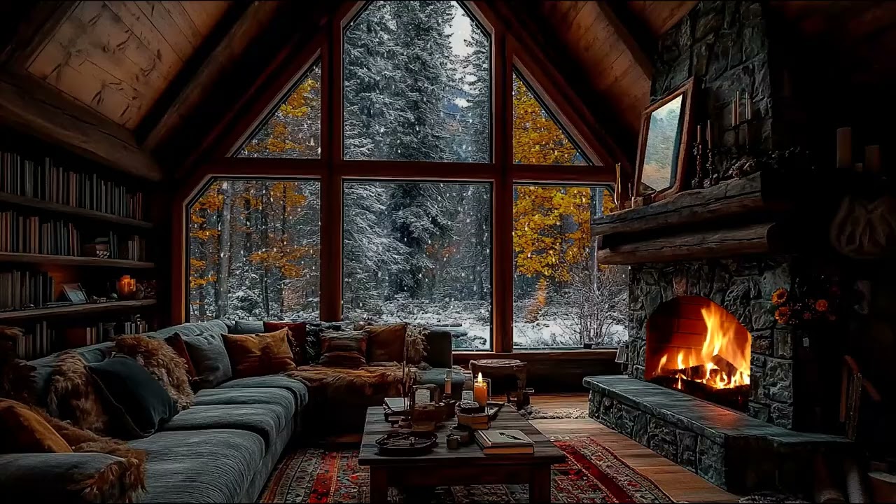 Relaxing Fireplace Crackling - Warm Fire Sounds Mixed With Snowy Wind for Deep Sleep Relaxation Zen