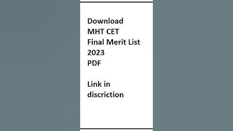 MHT CET 2023 Final Merit list pdf download