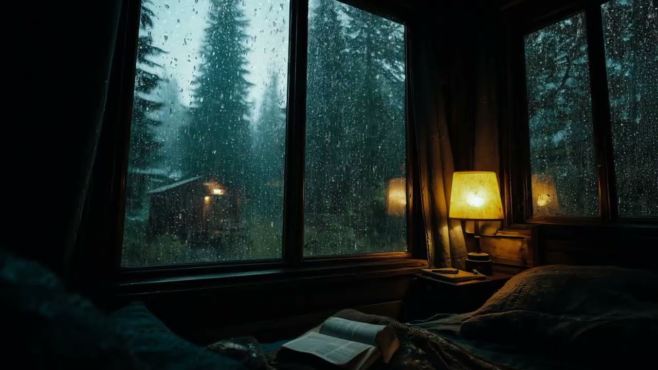Heavy Rain on a Corner Window 🌧️ Cozy Bedroom Ambience for Deep Sleep, Study & Focus