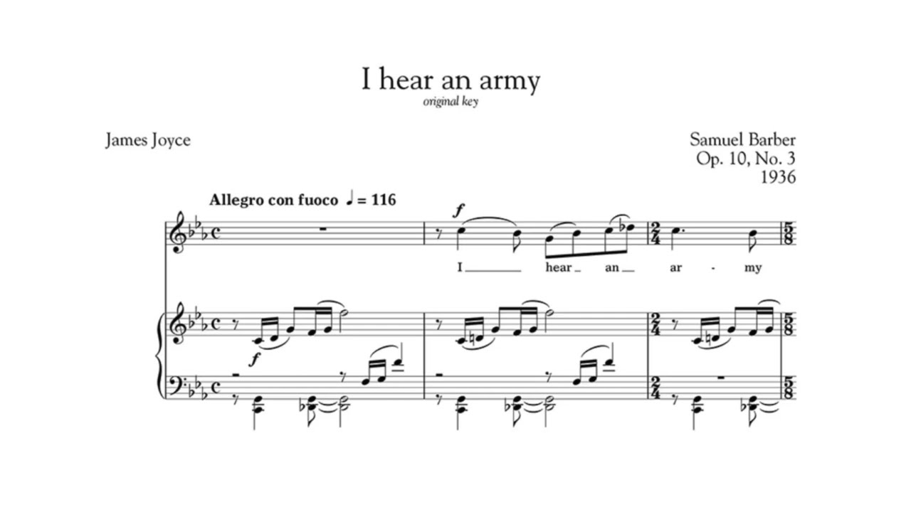 Samuel Barber - Three Songs, Op. 10 - No. 3 "I Hear an Army" [Score video]