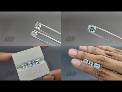 Set of aquamarines cushion cut 4.07 carats, Madagascar Video  № 1