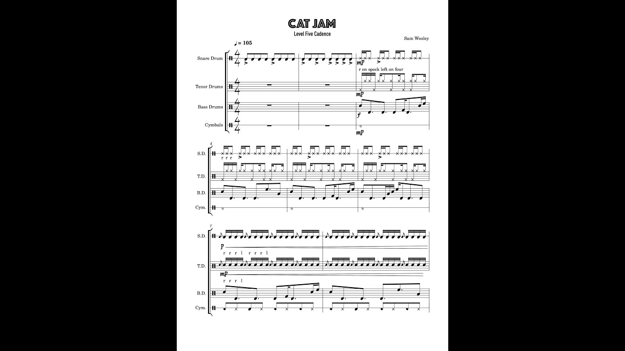 CAT JAM: Lvl 5 Drumline cadence - YouTube