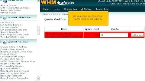 How to see a list of all the accounts over their disk quotas in WHM