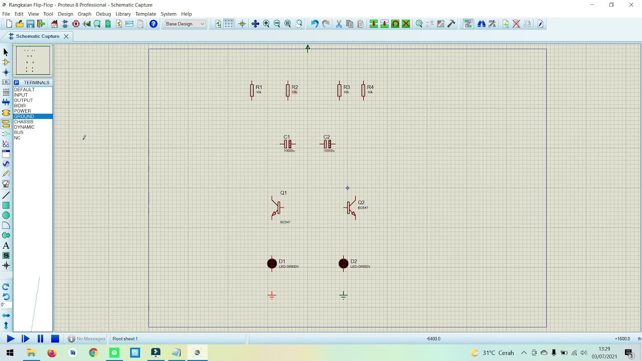 TUTORIAL MEMBUAT RANGKAIAN FLIP   FLOP SEDERHANA  PROTEUS