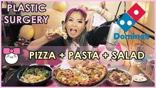DOMINO'S PIZZA + CHICKEN CARBONARA PASTA | MUKBANG