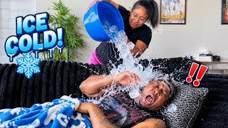 DUMPING ICE WATER ON MY HUSBAND WHILE HE SLEEP!!
