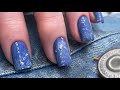 Nail shape transformation with gel overlay  denim nail art