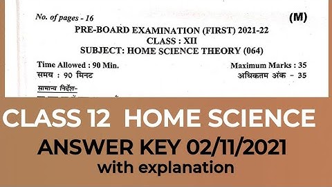 CLASS 12 HOME SCIENCE ANSWER KEY with EXPLANATION | Revision for CBSE TERM 1 (2021-22)