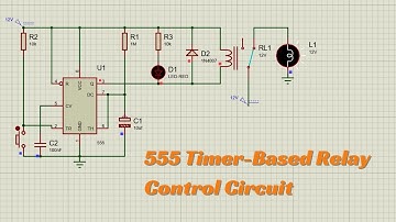 Proteus Schematic: Time Delay Relay Circuit Using 555 Timer IC with Adjustable Delay via Capacitor