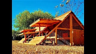 8 by 8, 8 by 12 chicken coops for 20 to 30 hens (chickens or ducks/ geese). Portable. Easily moved with a tow rope. Cedar roof. 