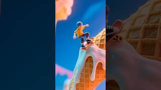 Miniature Skateboarder Riding a Giant Ice Cream Cone, #Skateboarding #IceCreamFantasy #ExtremeSports