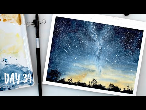How to paint STARS GALAXY and shooting stars in watercolors - step by step tutorial for beginners