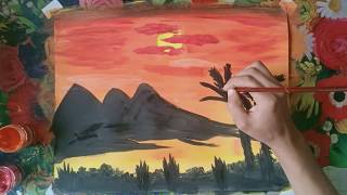 sunset easy step draw beginners painting scenery