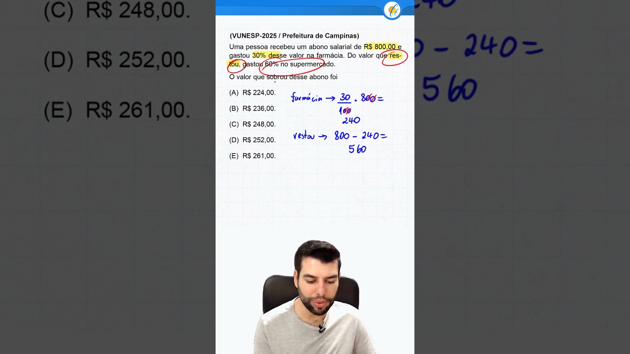 PORCENTAGEM - QUESTÃO DE CONCURSO - VUNESP 2025