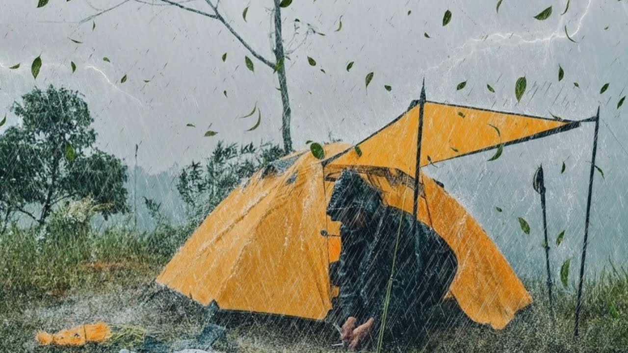 CAUGHT IN A CRAZIEST SCARY STORM ‼️CAMPING HEAVY RAIN WITH THUNDERSTORM