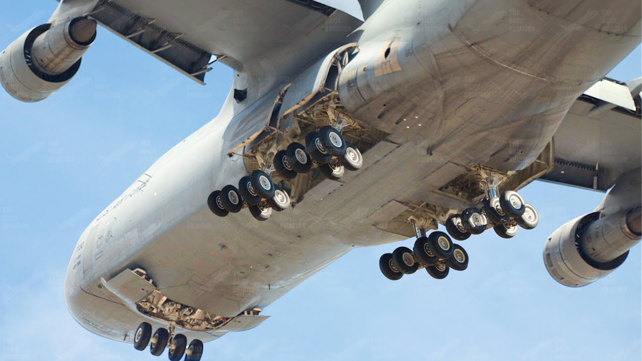 Super Complex US C-5 Galaxy's 28-Wheel Landing Gear in Action - YouTube