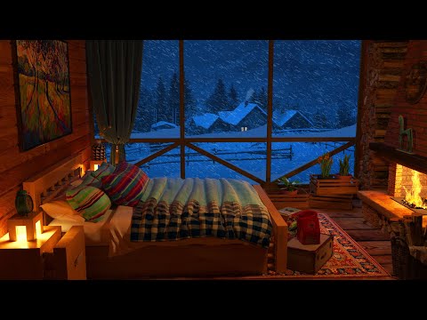 Deep Sleep With Blizzard And Fireplace Sounds | Cozy Winter Ambience, Snow Storm And Wind Sound