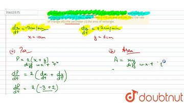 The  length x of rectangle is decreasing at a rate of 3 `cm//min` and width y is increasing