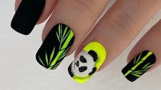 Панда на ногтях. Дизайн ногтей панда. Яркий маникюр 2021. Летний маникюр