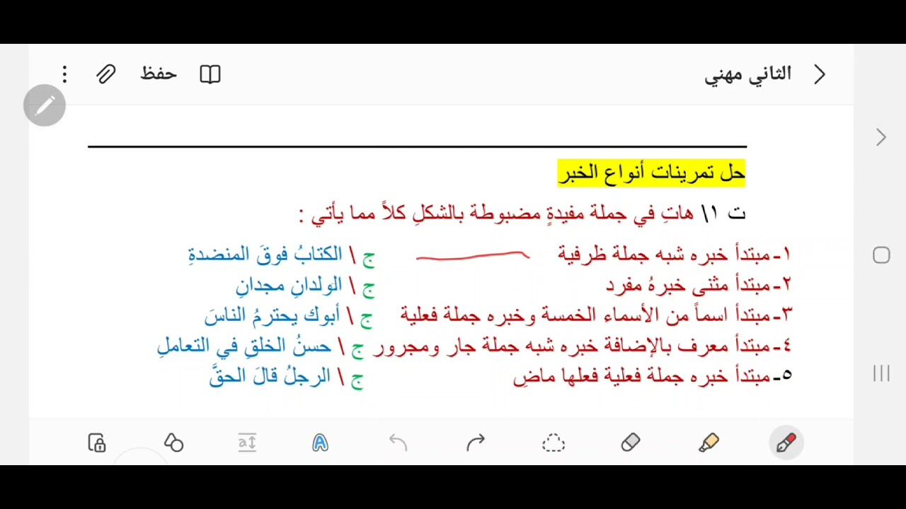 تمارين المبتدأ والخبر ( للثاني المهني وكافة الفروع )