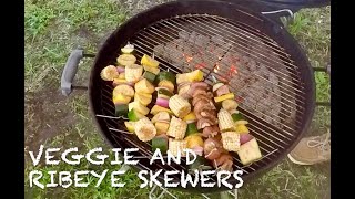 Incredible Weber Kettle Veggie and Ribeye skewers