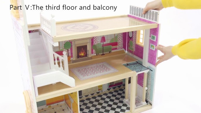 TOP BRIGHT Wooden Dollhouse with Elevator Dream Doll House for Little Girls  5 Year Olds