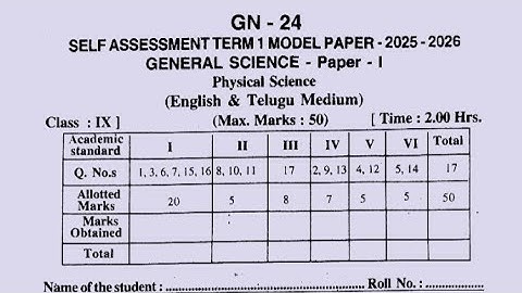 Ap 9th class physics Sa Term 1 model paper 2025|9th SA1 physics question paper and answer 2025