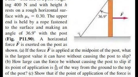 One end of a post weighing 400 N and with height rests on a rough horizontal surface with 0.30