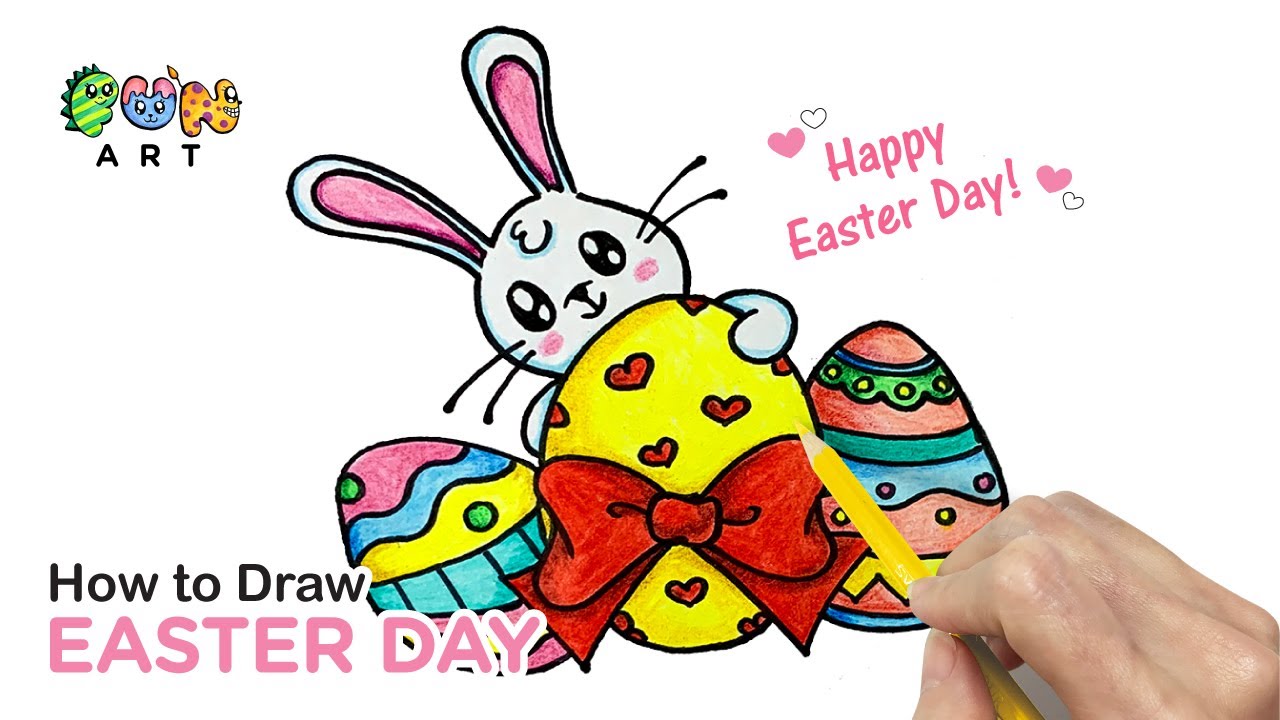 How To Draw HAPPY EASTER DAY  EASTER BUNNY  FESTIVAL  VERY EASY   YouTube