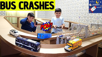 NEW Biggest DIY Bus Track Layout For School Bus VS Police Bus VS Double Decker Bus Crash Race